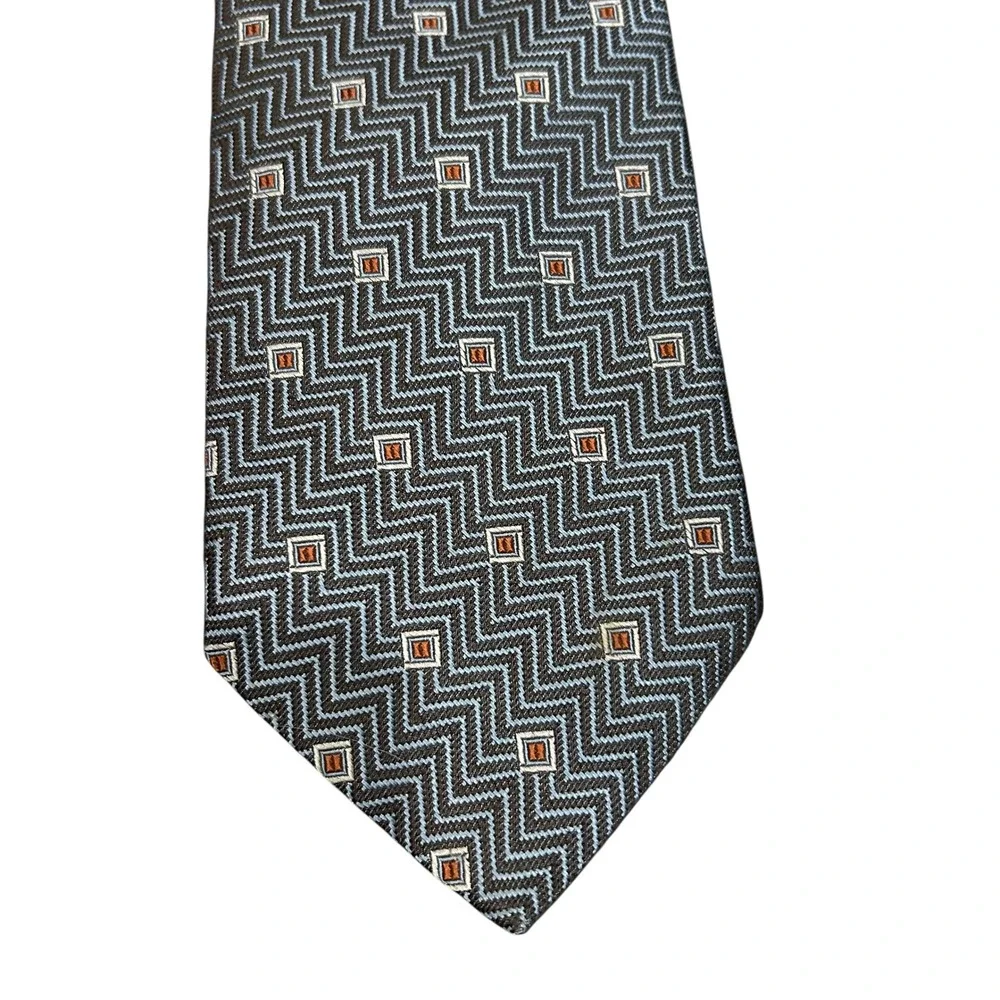 Hart Schaffner Marx Necktie Gray Zigzag Geometric Silk Men's Business‎ Formal